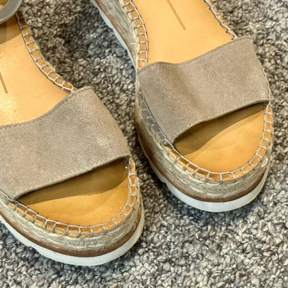 Dolce Vita Larita Taupe Multi Suede Leather Flatform Espadrille Sandals